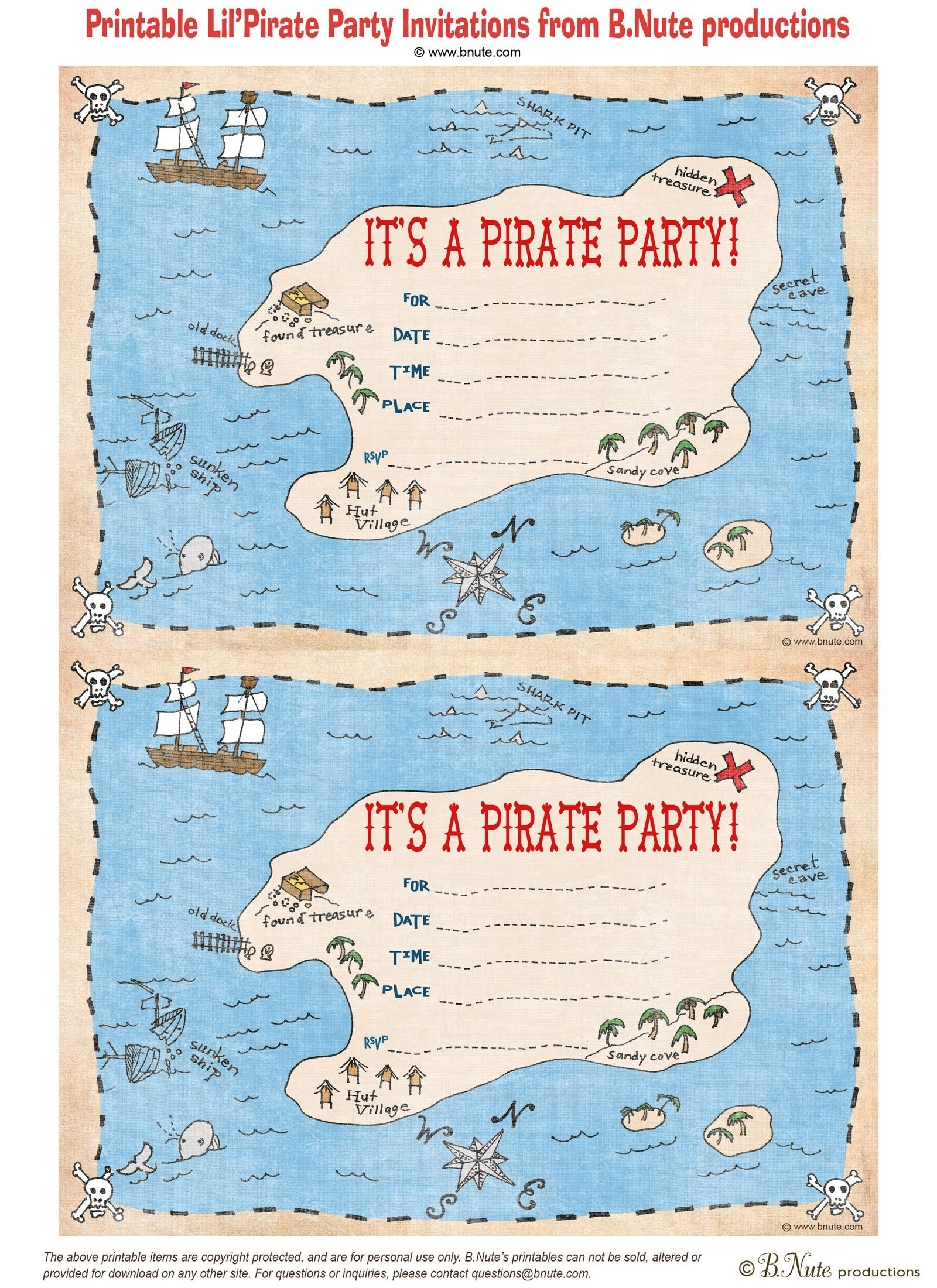Bnute Productions Free Printable Pirate Party Invitations Pirate Bnute Productions Free Printable Pirate Party Invitations Pirate
