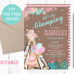 Editable Glamping Teepee Invitation Teepee Glamping Instant Etsy