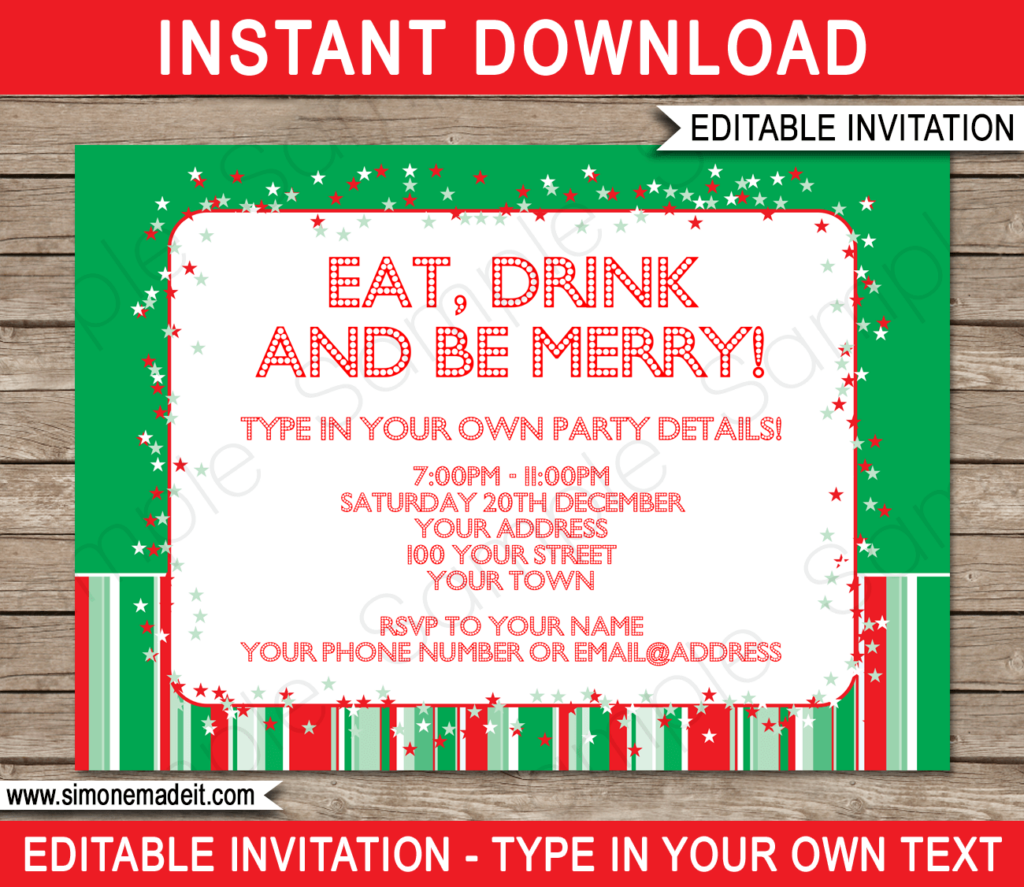 Editable Text Flyer Christmas Invitation Christmas Party Ticket 