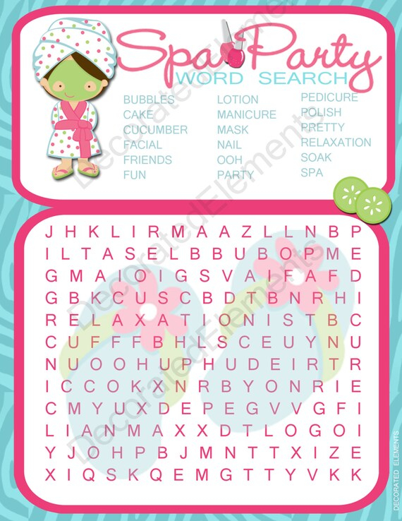 Items Similar To Spa Party Games Word Search Digital Download On Etsy