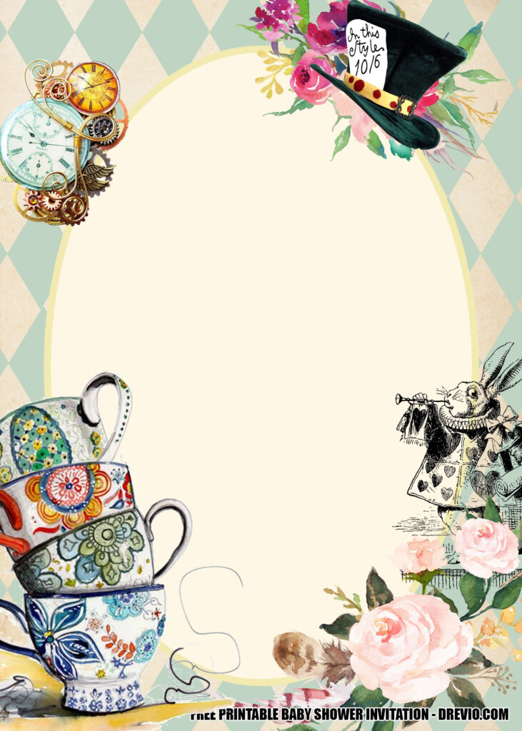 12 Alice In Wonderland Baby Shower Invitation Template For Free 