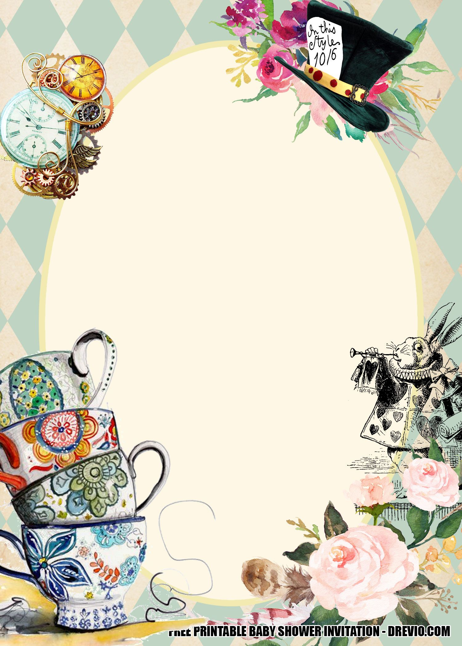 12 Alice In Wonderland Baby Shower Invitation Template For Free