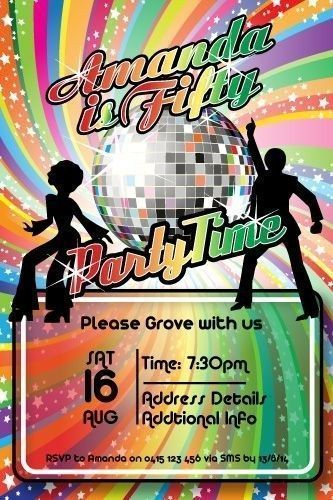70s Disco Birthday Party Digital Printable Invitation Template 