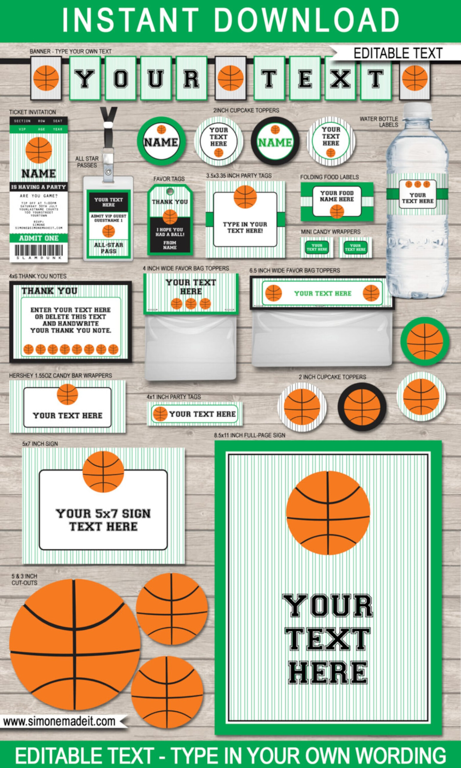 Basketball Party Printables Green Black Full Printable Etsy Basketball Party Printables Green Black Full Printable Etsy
