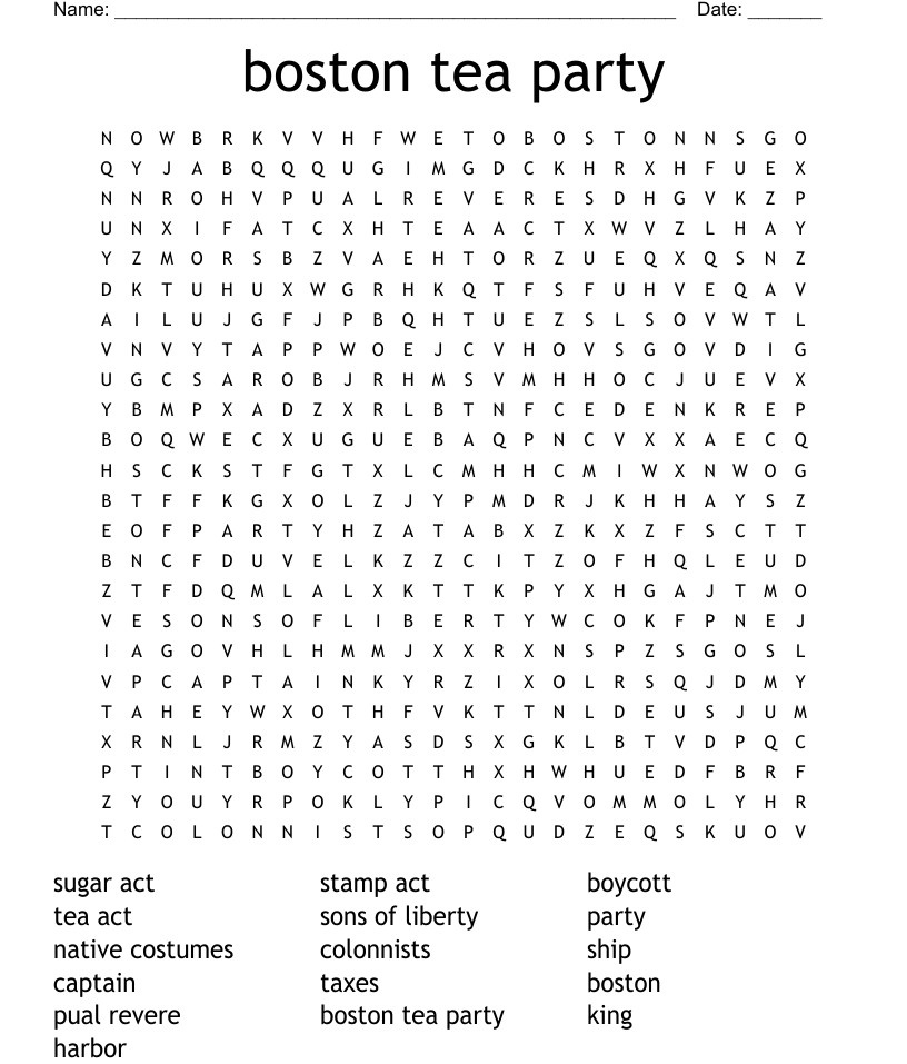 Boston Tea Party Word Search WordMint Boston Tea Party Word Search WordMint