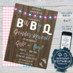 Cute Rustic BaByQ Gender Reveal Invitation Blue Or Pink What Do You