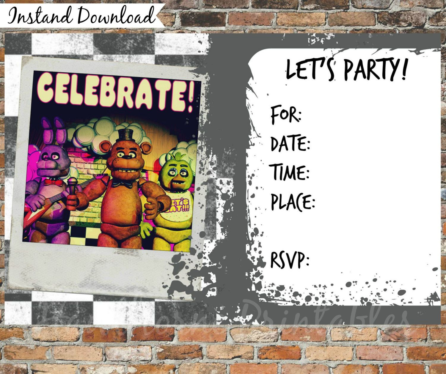 Five Nights At Freddy S Invitations And Thank You Cards Printable Five Nights At Freddy s Invitations And Thank You Cards Printable