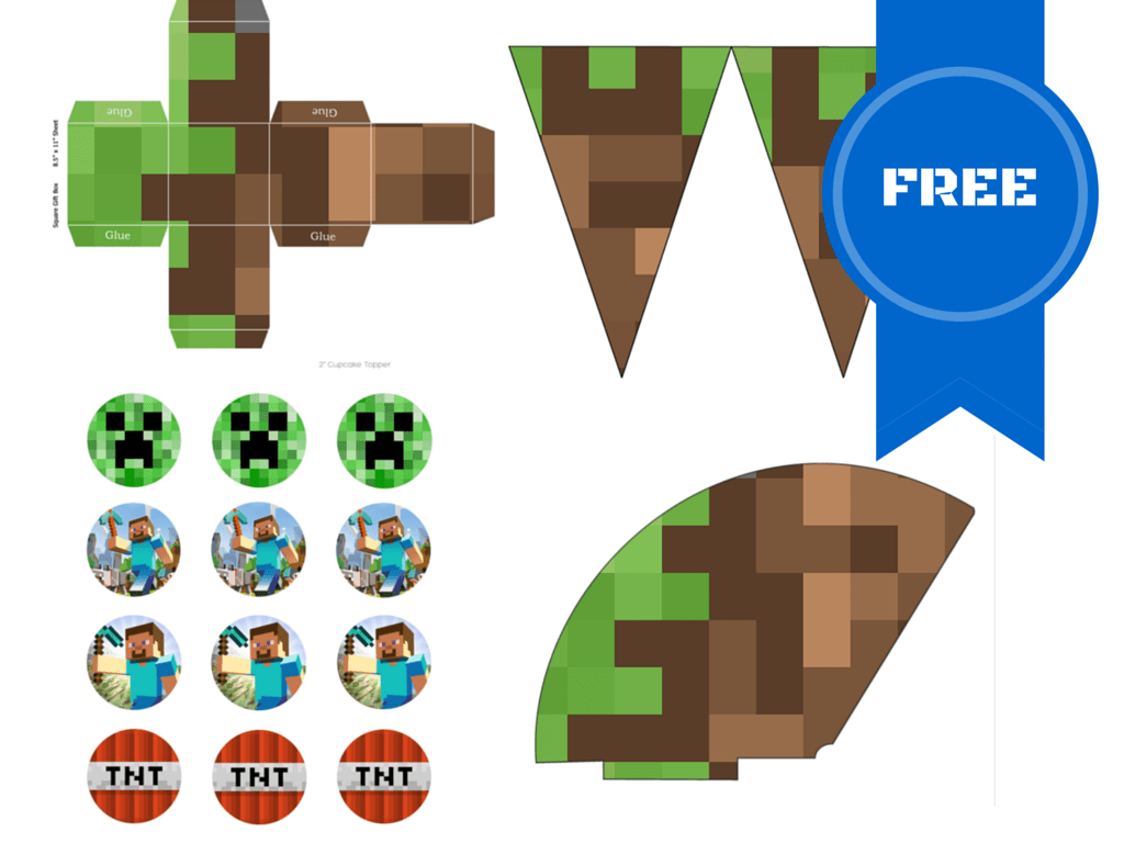 FREE Minecraft Party Printable Toppers Party Box Banners
