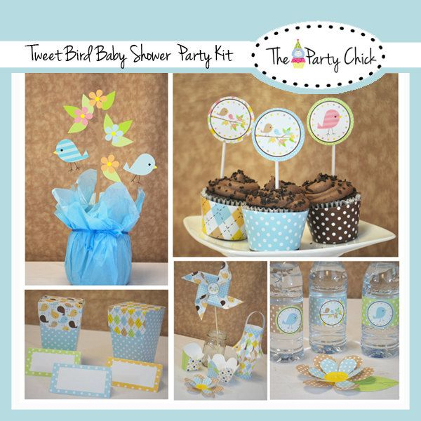 Party Kit Printable Baby Shower BOY Tweet Bird Birds INSTANT 