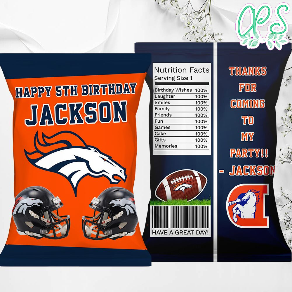 Printable Denver Broncos Birthday Chip Bags Instant Download 