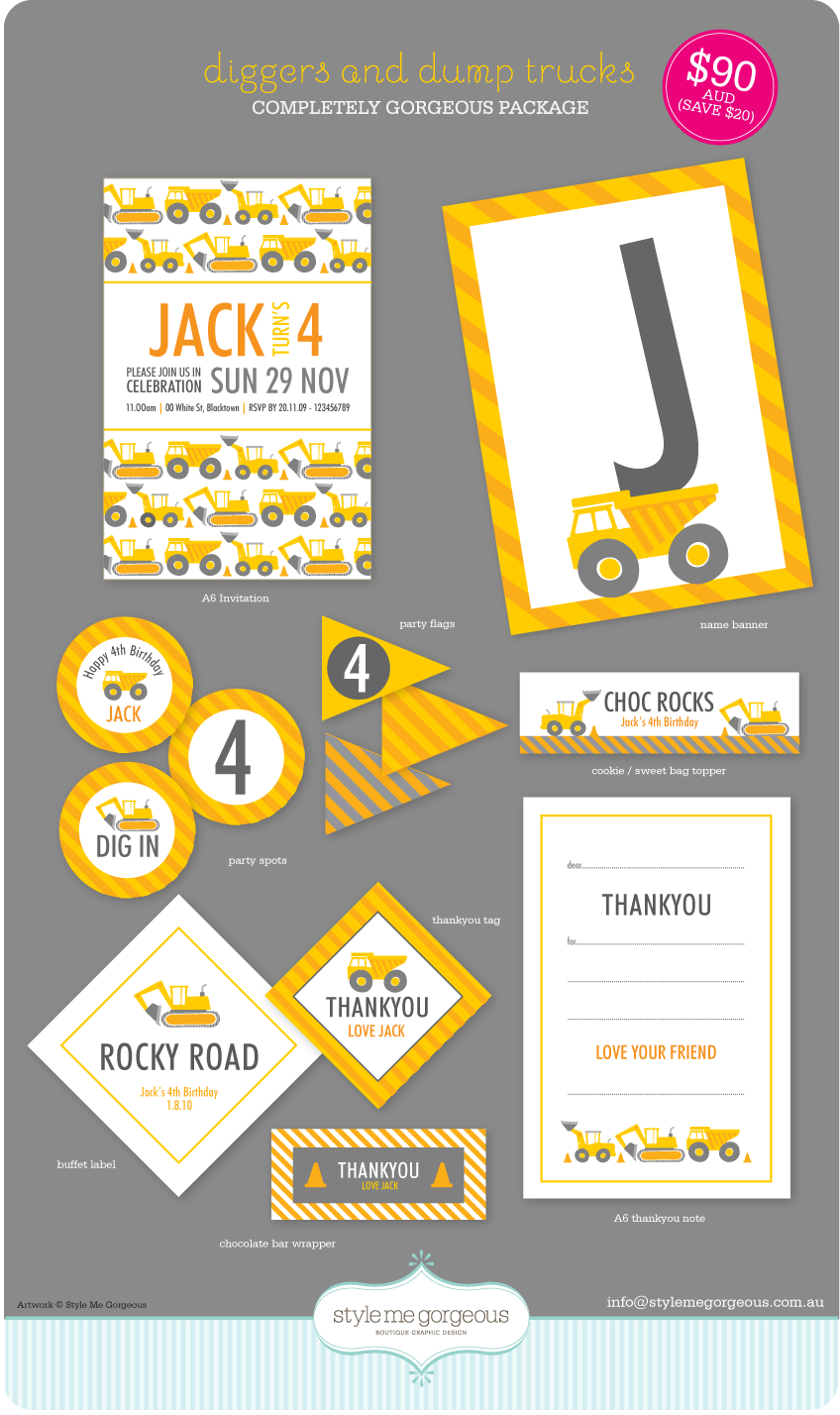 Style Me Gorgeous Printable Party Decor Diggers Dump Trucks Style Me Gorgeous Printable Party Decor Diggers Dump Trucks